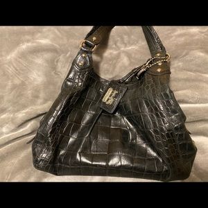 Coach Black Leather Croc Shoulder Bag